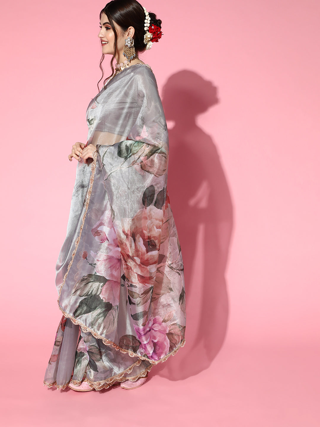 Tikhi Imli Grey Saree with Zari border - Distacart