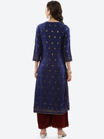 Thumbnail for Biba Women Blue Ethnic Motifs Printed Rayon Kurta - Distacart