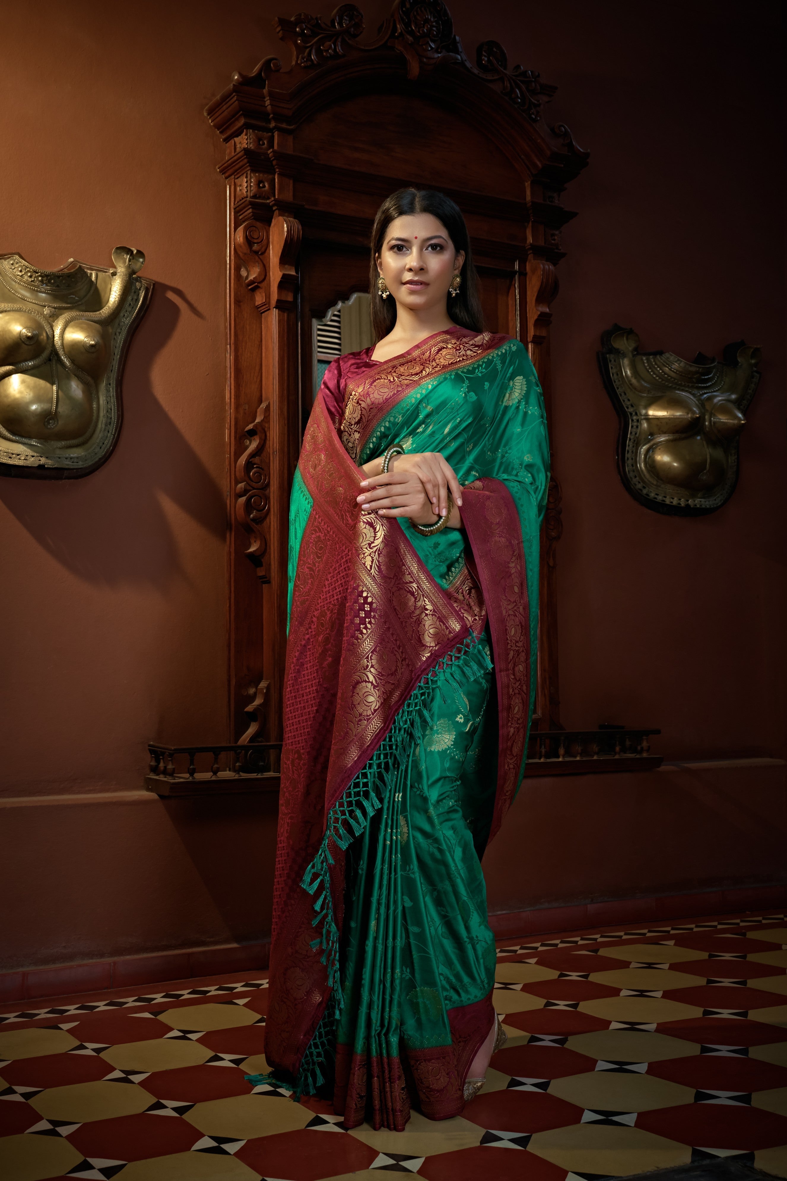 Vardha Indigo Blue Golden Zari Banarasi Satin Silk Saree