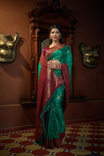 Thumbnail for Vardha Indigo Blue Golden Zari Banarasi Satin Silk Saree