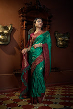 Thumbnail for Vardha Indigo Blue Golden Zari Banarasi Satin Silk Saree