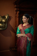 Thumbnail for Vardha Indigo Blue Golden Zari Banarasi Satin Silk Saree