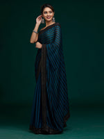 Thumbnail for Koskii Women Blue & Silver-Toned Striped Sequined Saree - Distacart