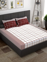 Thumbnail for Story@home Maroon & White Geometric 152 TC Queen Bedsheet with 2 Pillow Covers - Distacart