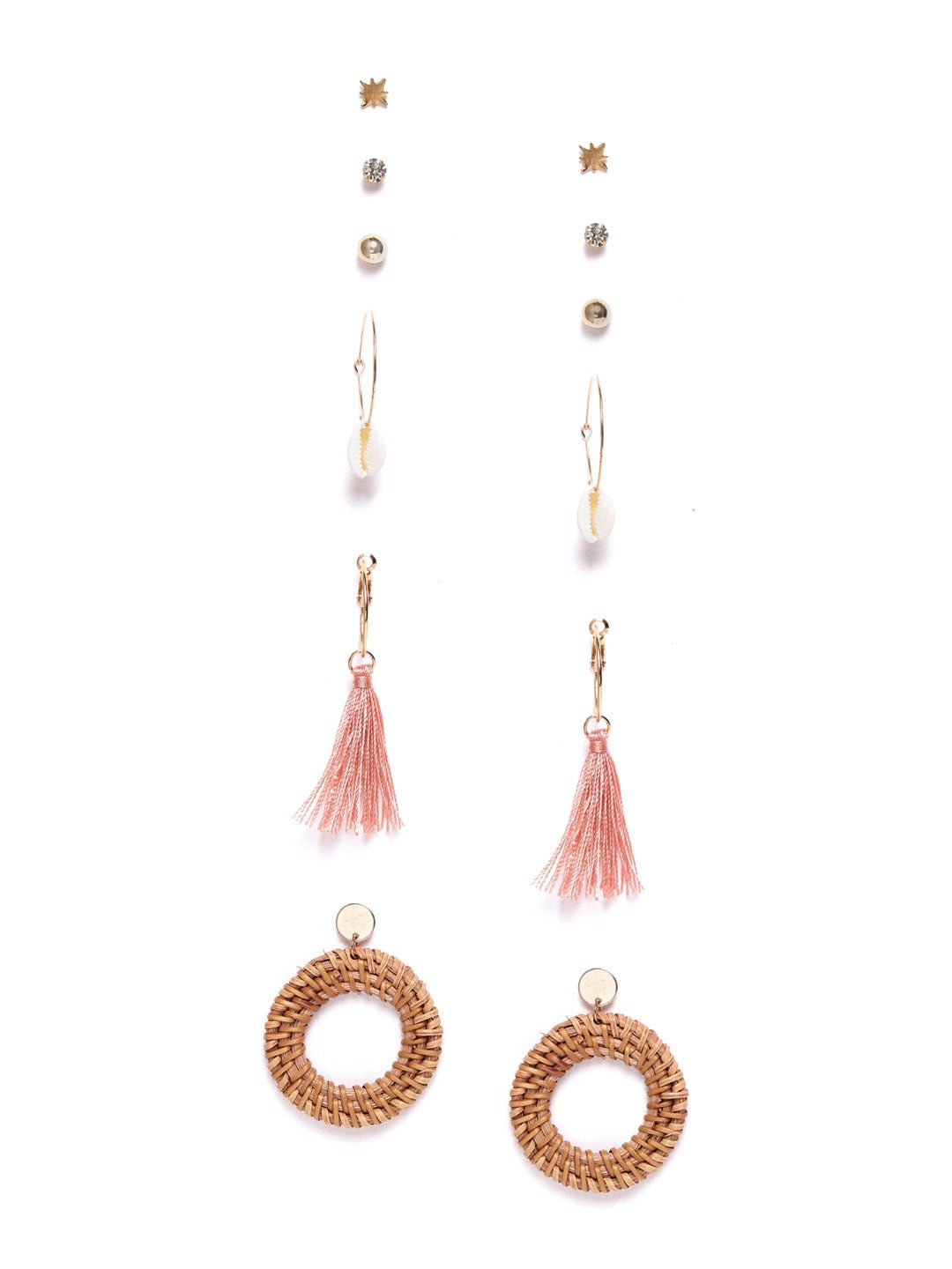 Gold-Plated Alloy Set Of 6 Designer Earrings - The Pari - Distacart