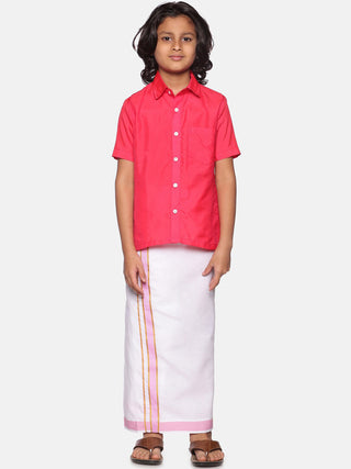 Sethukrishna Boys Pink & White Shirt with Dhoti - Distacart