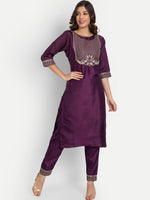 Thumbnail for Kalini Ethnic Motifs Yoke Design Regular Thread Work Kurta with Trousers & With Dupatta - Distacart