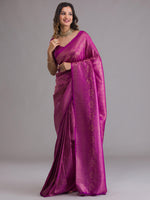 Thumbnail for Koskii Purple & Gold-Toned Woven Design Zari Saree - Distacart