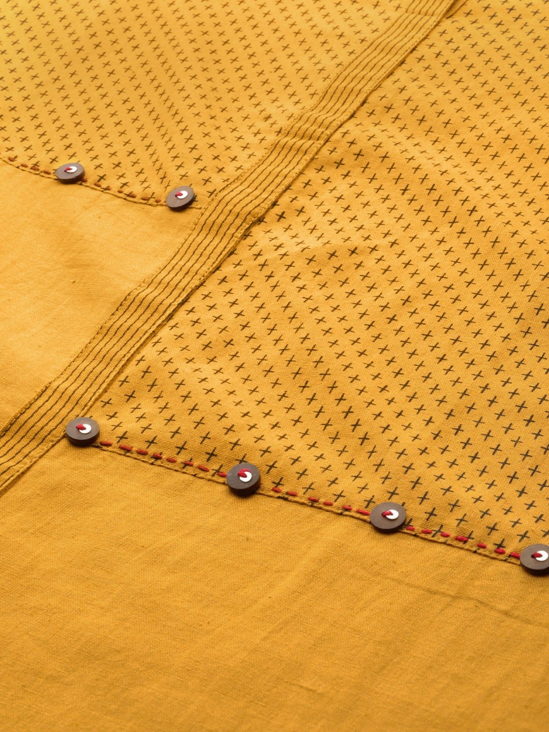 Sangria Women Mustard Yellow & Black Printed Kurta with Trousers - Distacart