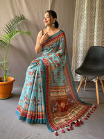 Thumbnail for Mitera Cotton Bend Kalamkari Saree With Tassel - Distacart