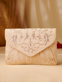 Thumbnail for Rubans Gold-Toned & Brown Embroidered Box Clutch - Distacart