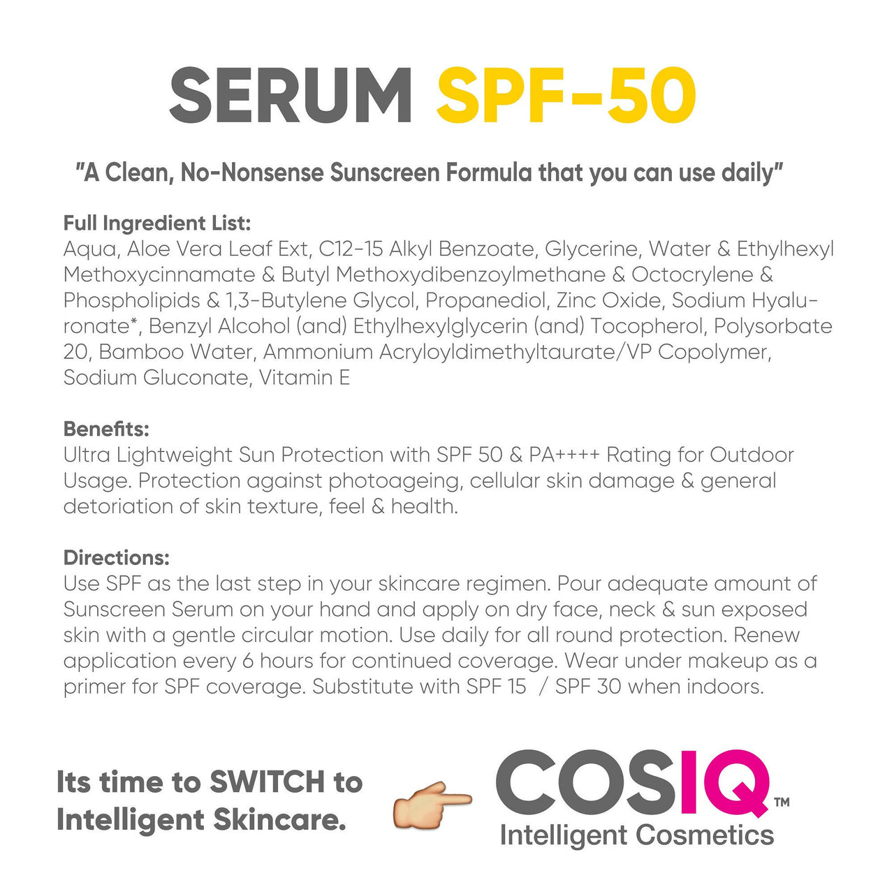 Cos-IQ Outdoor Sunscreen Serum SPF 50 PA++++ - Distacart