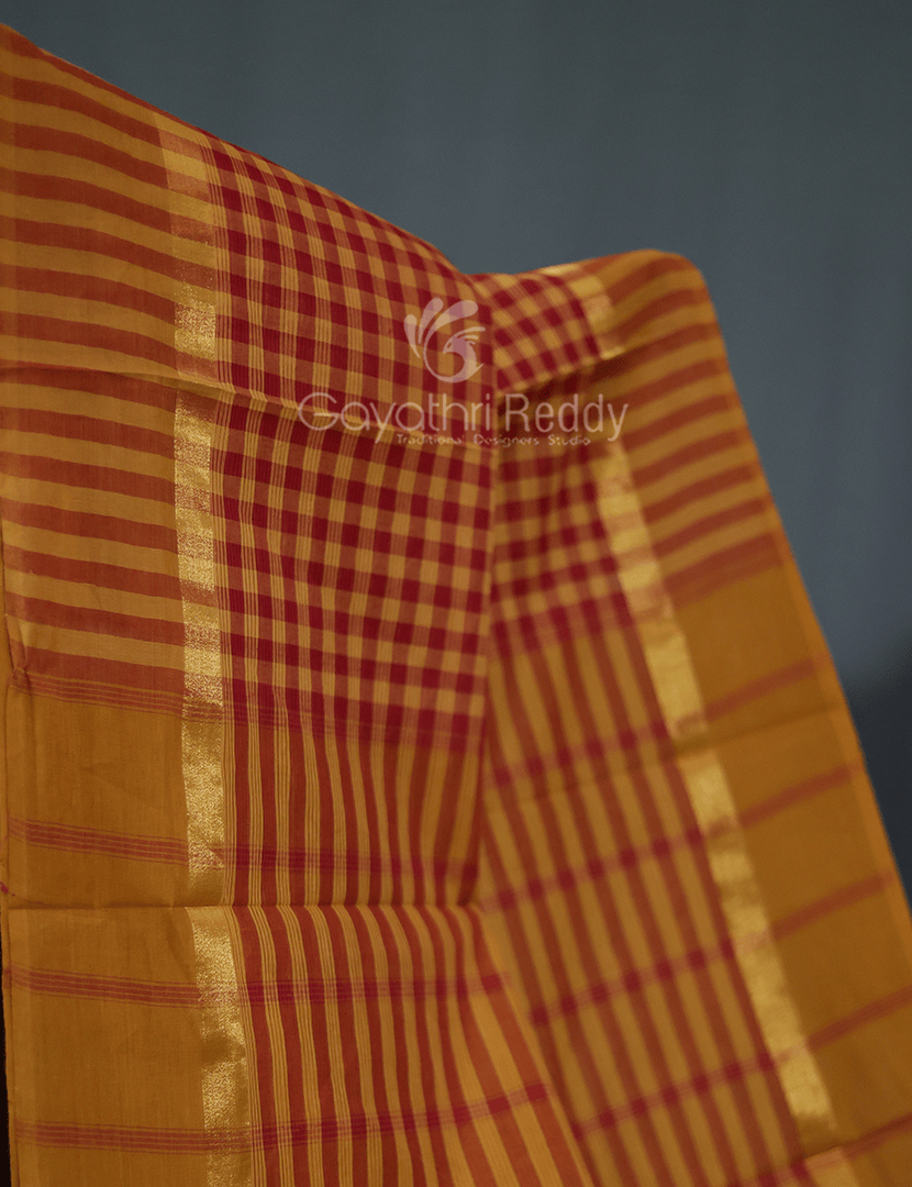 Mustard And Maroon Combo With Checks Pure Mangalgiri Cotton Saree By Gayathri Reddy Designer Studio - Distacart