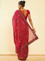 Thumbnail for Soch Pink Floral Embroidered Zari Pure Chiffon Saree - Distacart