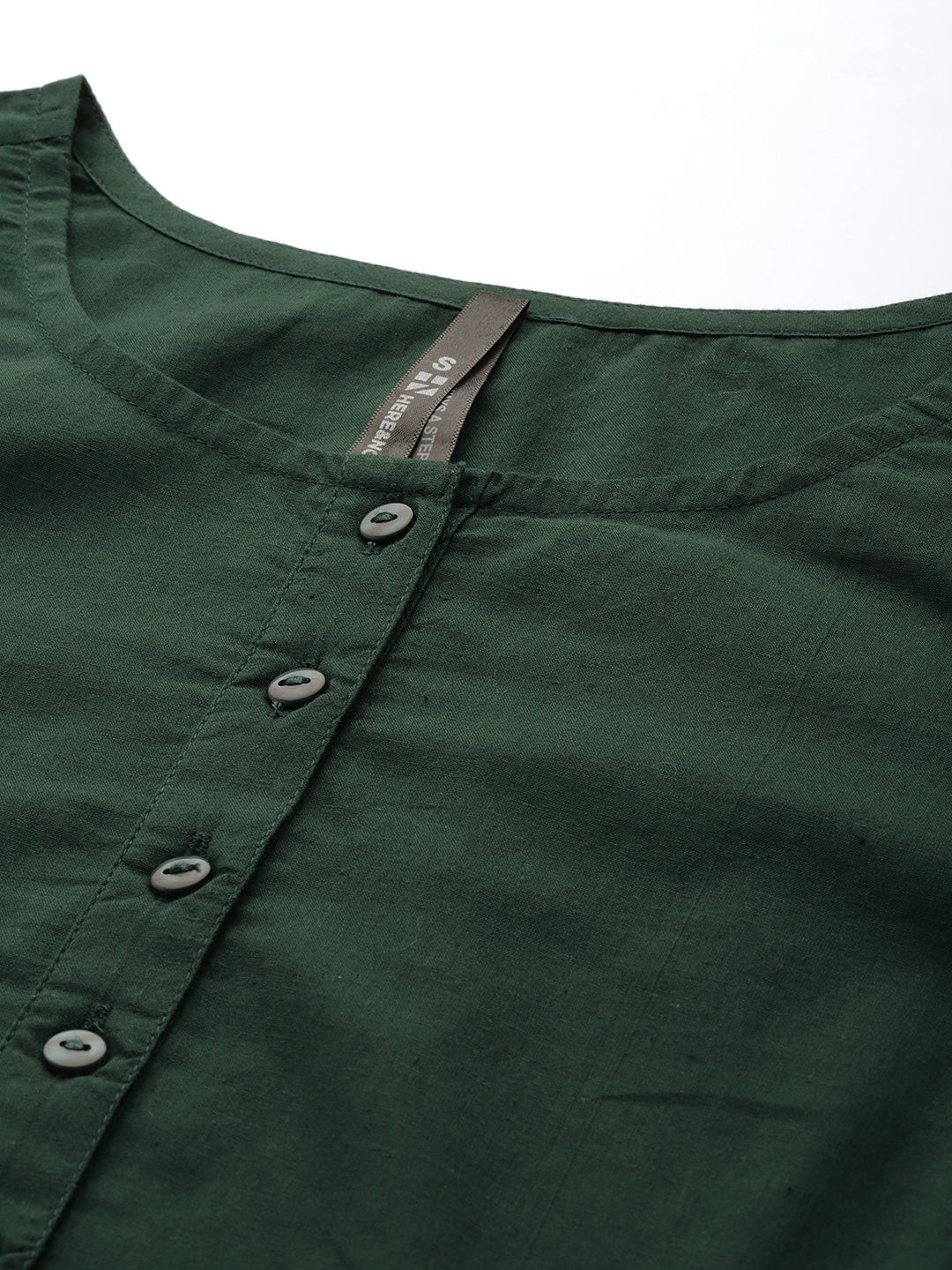 HERE&NOW Women Green Pure Cotton Solid Kurta - Distacart