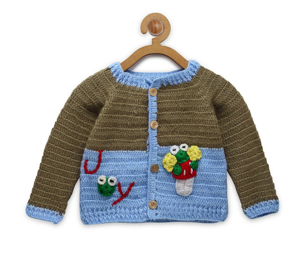 Chutput Kids Blue Coloured Solid Pullover For Baby Boys with Applique Detail - Distacart