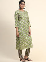 Thumbnail for Kalini Floral Printed Round Neck Kurta with Trousers - Distacart