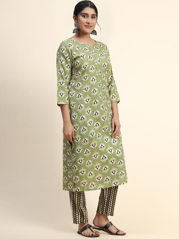 Kalini Floral Printed Round Neck Kurta with Trousers - Distacart