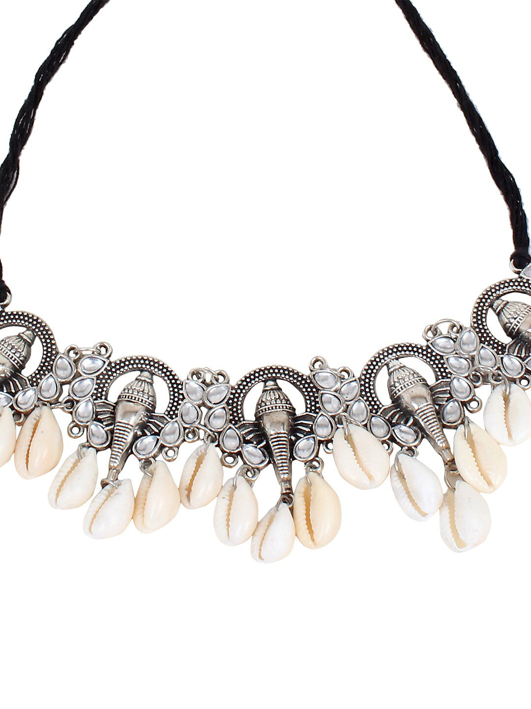 Cardinal Women Oxidised Silver-Toned Ganesh Choker Necklace Jewellery Set - Distacart