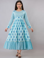 Thumbnail for Kalini Women Turquoise Blue Ethnic Motifs Printed Anarkali Kurta - Distacart