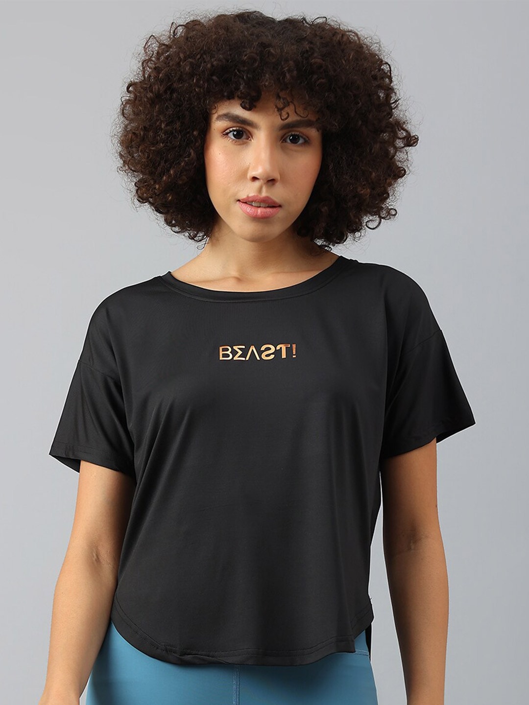 MKH Women Typography Drop-Shoulder Sleeves Dri-FIT Sports T-shirt - Distacart