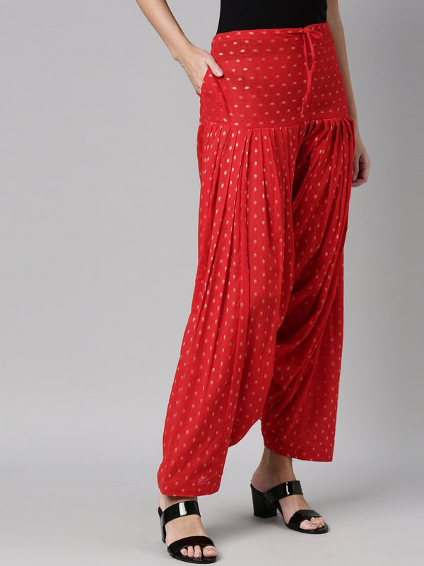 Souchii Red & Gold-Coloured Woven Design Pure Cotton Patiala - Distacart
