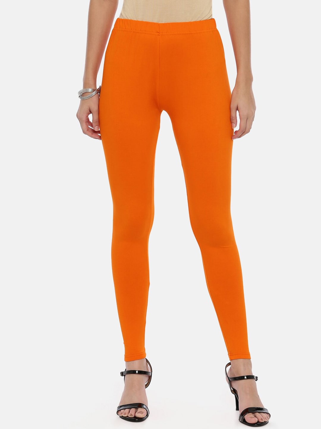 Souchii Orange Solid Slim-Fit Ankle-Length Leggings - Distacart