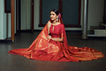 Thumbnail for Vardha Scarlet Red Zari Work Kanjeevaram Silk Saree