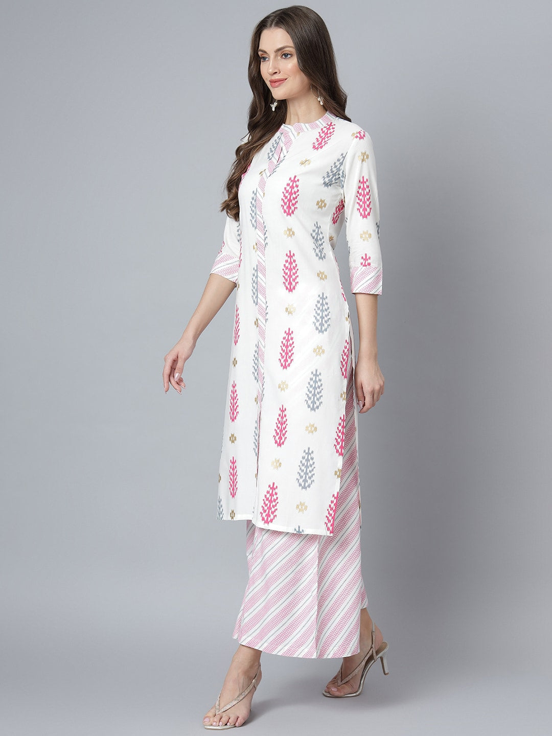 Khushal K Women Cream-Coloured Printed Kurta with Palazzos - Distacart