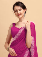 Thumbnail for Sangria Magenta Solid Poly Georgette Ruffled Saree - Distacart
