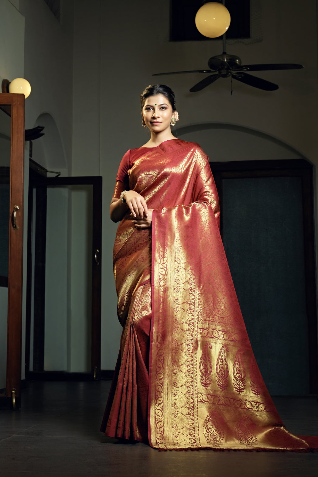 Vardha Burgundy Maroon Zari Work Kanjeevaram Silk Saree