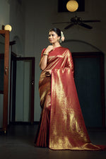 Thumbnail for Vardha Burgundy Maroon Zari Work Kanjeevaram Silk Saree