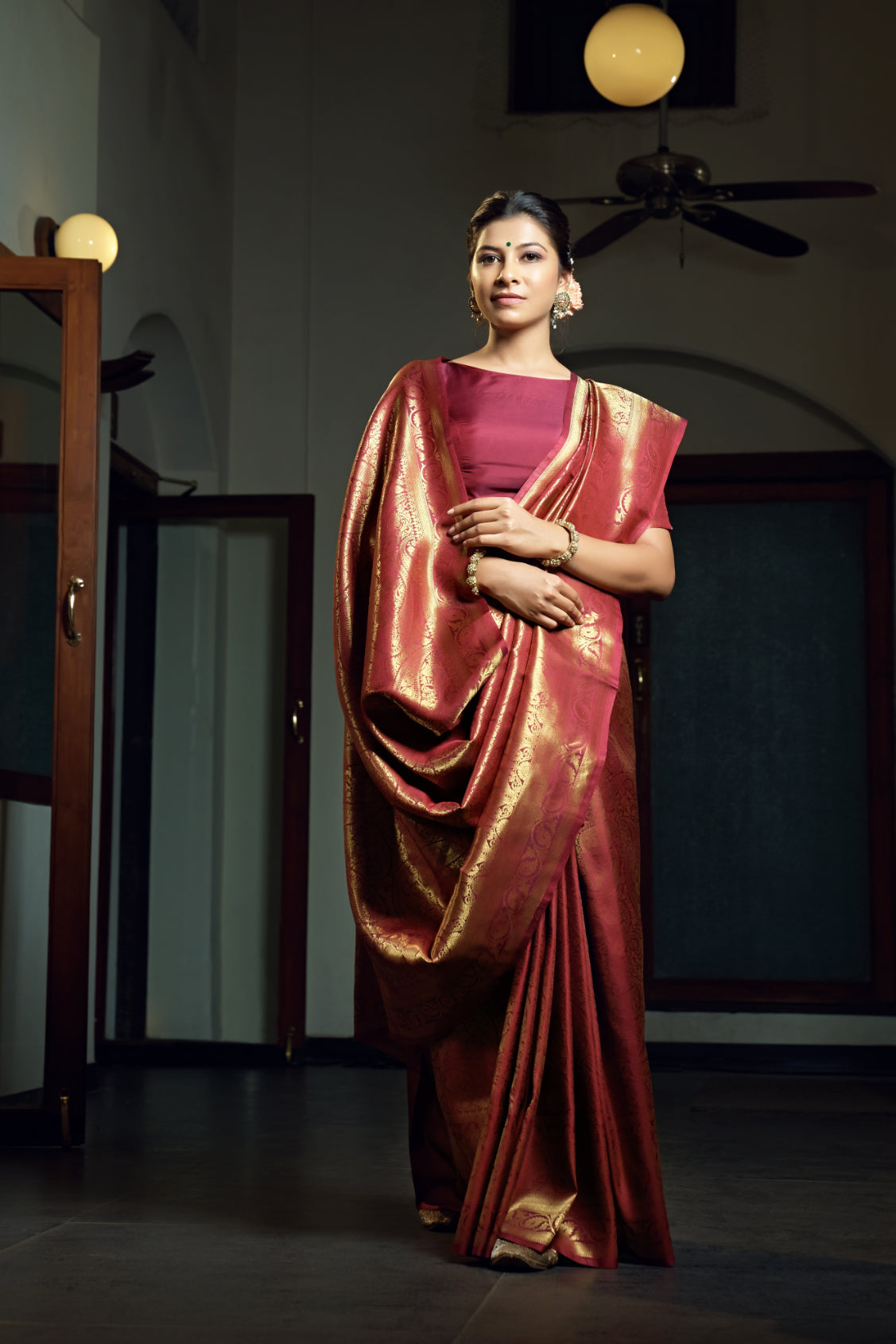 Vardha Burgundy Maroon Zari Work Kanjeevaram Silk Saree
