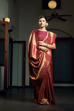 Thumbnail for Vardha Burgundy Maroon Zari Work Kanjeevaram Silk Saree