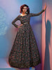Myra Black Natural Crepe Printed Embroidered Gown - Distacart