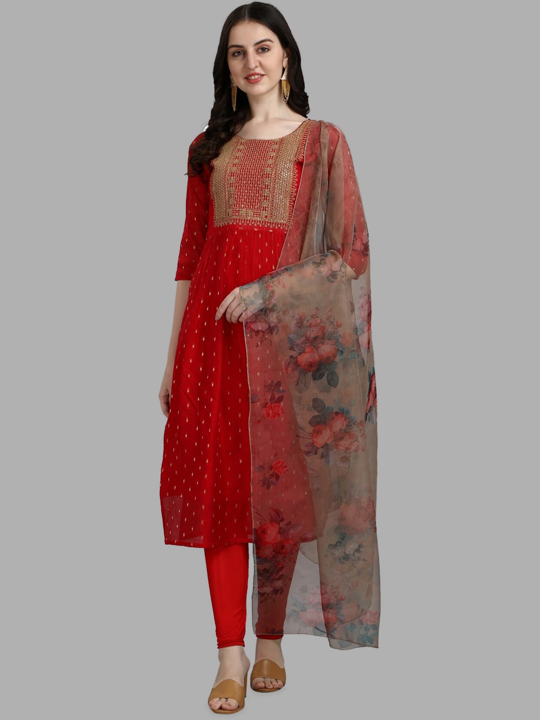 Kalini Ethnic Motifs Yoke Design Regular Thread Work Kurta with Leggings & With Dupatta - Distacart
