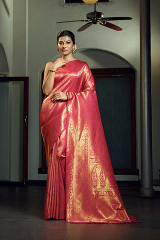 Vardha Fuchsia Pink Zari Work Kanjeevaram Silk Saree