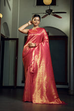 Thumbnail for Vardha Fuchsia Pink Zari Work Kanjeevaram Silk Saree