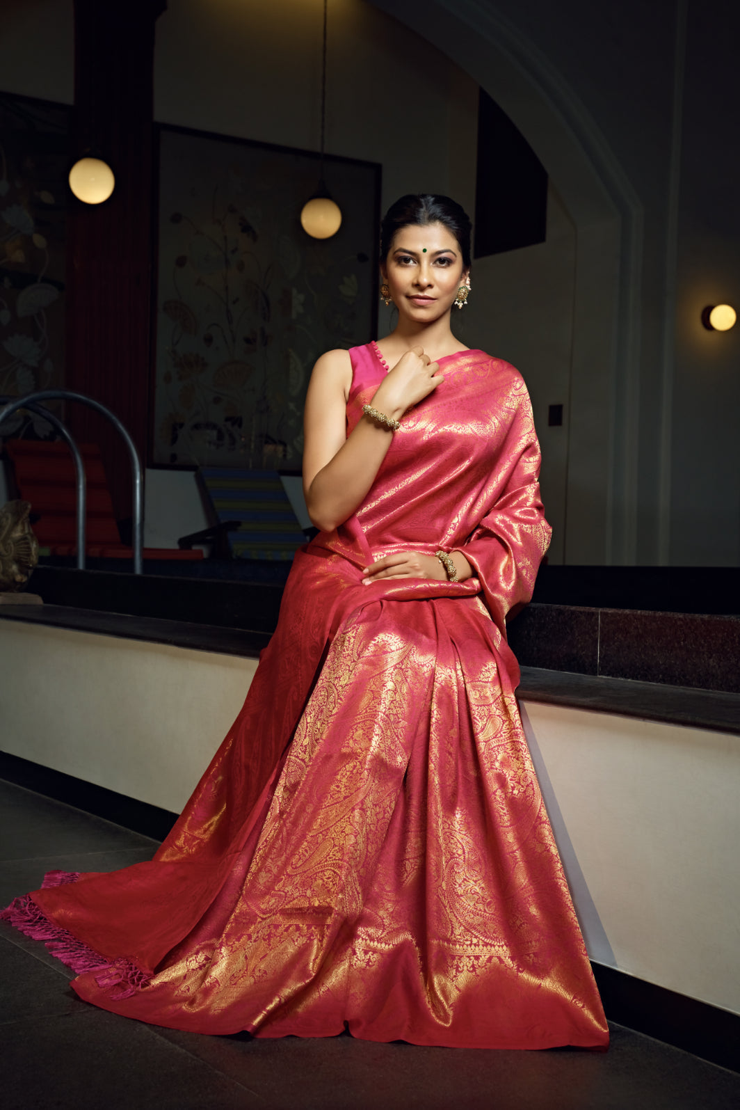Vardha Fuchsia Pink Zari Work Kanjeevaram Silk Saree