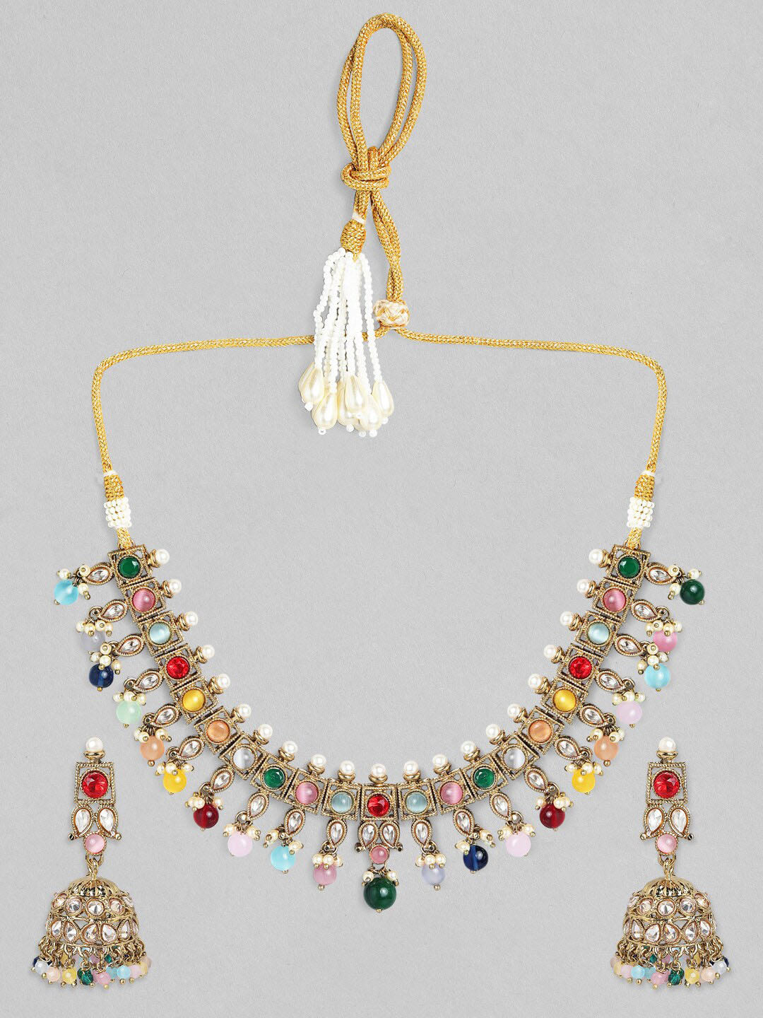 Rubans Gold-Plated & Yellow Stone-Studded & Beaded Handcrafted Jewellery Set - Distacart