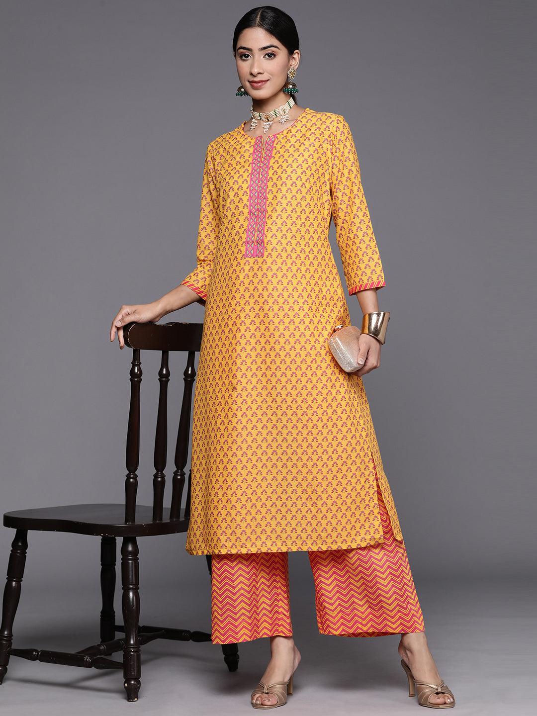 Biba Pure Cotton Ethnic Motifs Printed Straight Kurta with Palazzos - Distacart