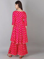 Thumbnail for Kalini Women Pink Ethnic Motifs Printed Panelled Kurta with Sharara - Distacart