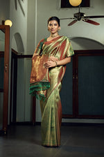 Thumbnail for Vardha Olive Green Zari Work Kanjeevaram Silk Saree