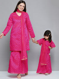 Thumbnail for HERE&NOW Women Pink Ethnic Motifs Printed Gotta Patti Kurta with Sharara With Dupatta - Distacart