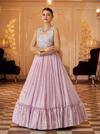 Myra Dusty Pink Georgette Embroidered Gown - Distacart