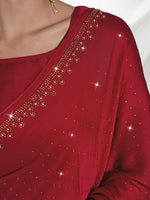 Thumbnail for Mitera Red Embellished Beads and Stones Satin Saree - Distacart