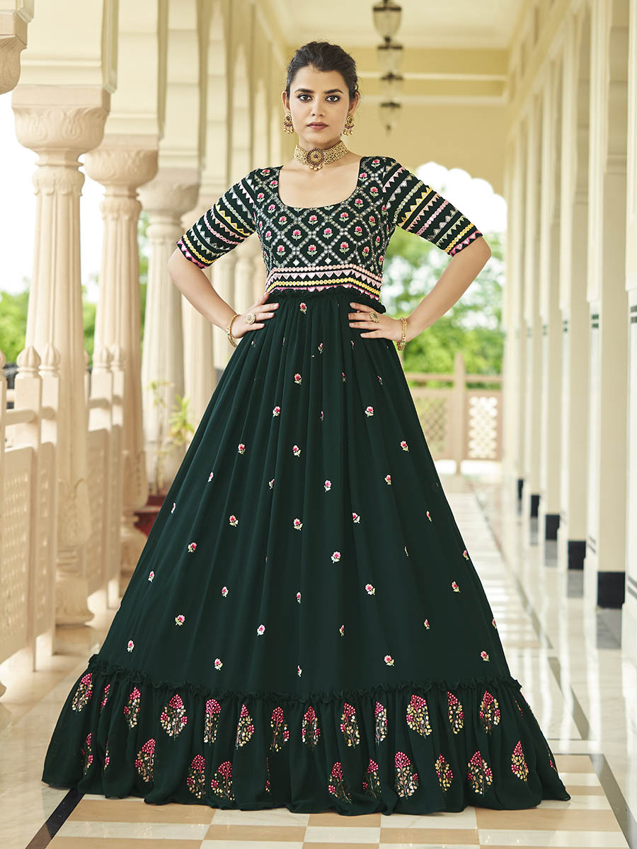 Myra Green Georgette Embroidered Gown - Distacart