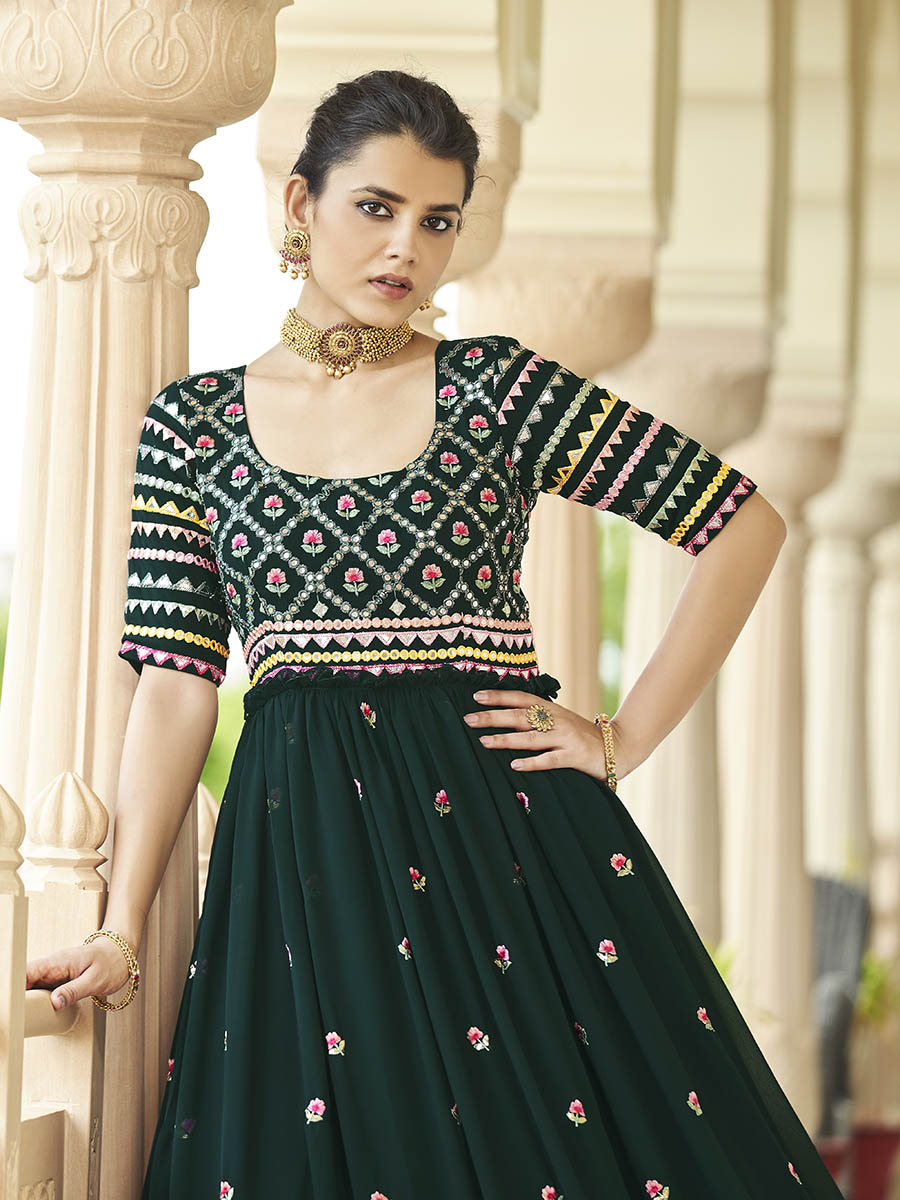 Myra Green Georgette Embroidered Gown - Distacart