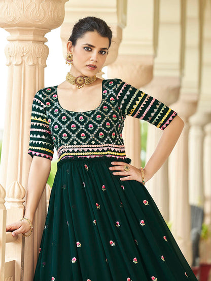 Myra Green Georgette Embroidered Gown - Distacart