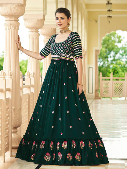 Myra Green Georgette Embroidered Gown - Distacart